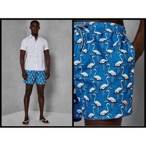 💕TED BAKER LONDON💕 Rasbor Trim Fit Flamingo Swim Trunks US 4 Large NWT